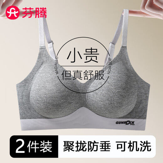 Fenton underwear for women with small breasts, push-up and lift, soft support, no rims, anti-sagging, side breasts shrinking, seamless bra, warm, 2-piece set, changeable, khaki + tea gray 2XL