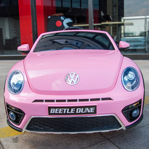 Yijing Volkswagen Beetle baby electric car four-wheel dual drive remote control swing toy car can seat baby and child luxury pink + soft tire + leather seat + remote control swing + Bluetooth music + portable pull rod