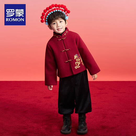 Luo Meng children's velvet Tang suit for boys and girls in winter new Chinese style Chinese New Year's greetings costume performance clothing single jacket red 130
