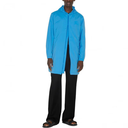 博柏利（BURBERRY）新年礼物纯色连帽拉链中长款长袖风衣男款 天蓝色 XS