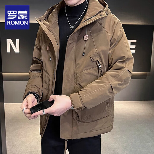ROMON work jacket men's spring and autumn 2025 new trendy brand loose pocket zipper design assault spring jacket men's brown jacket XL 130-150Jin Jin equals 0.5 kg