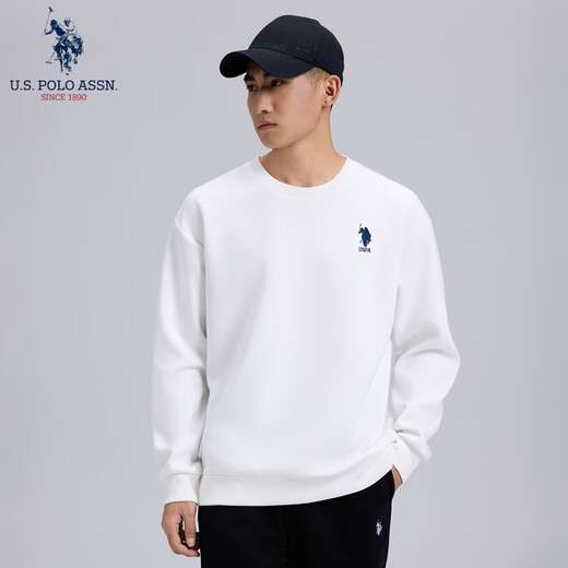 U.S. POLO ASSN. Sweater men's autumn and winter Paul men's high-end casual round neck bottoming shirt sports long-sleeved T-shirt for men white 2XL