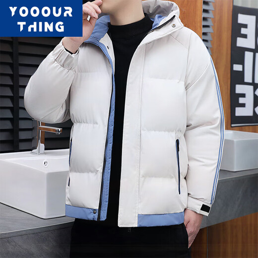 YOOOURTHING Cotton Jacket Men's Autumn and Winter Hooded Trendy Brand Men's Fashion Trendy Short Cotton Jacket Warm Thickened Cotton Jacket Men Black XL (Recommended 110-135 Jin Jin equals 0.5 kg)