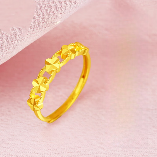 KUXA gold lucky four-leaf clover ring women's pure gold 999 plain ring ring with adjustable opening for girlfriend holiday gift four-leaf clover ring 0.6 g (opening adjustable)