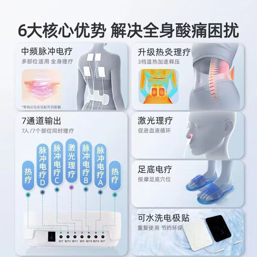 Medium frequency therapy instrument physiotherapy instrument electrotherapy instrument home electrotherapy physiotherapy pulse multi-function acupuncture dredging meridian massage XY-802 standard configuration + silicone chest patch + blue silicone patch
