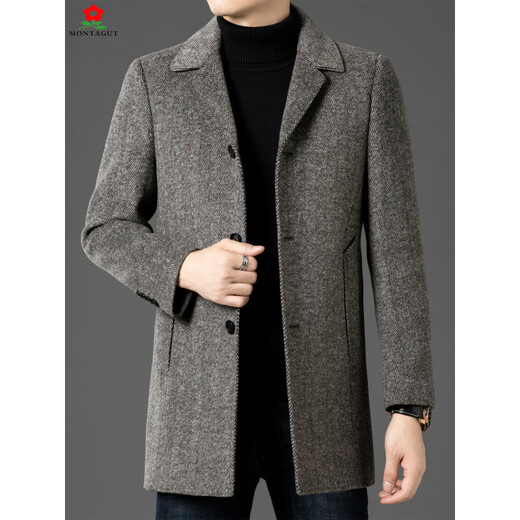 MONTAGUT 2025 new double-sided cashmere coat men's mid-length windbreaker thickened casual woolen woolen coat luxury khaki M 170