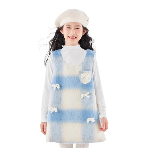 Moonkids children's clothing girls vest skirt 2025 autumn and winter new girls birthday dress plaid skirt children winter wear princess skirt 6178 blue and white plaid vest skirt 170 cm