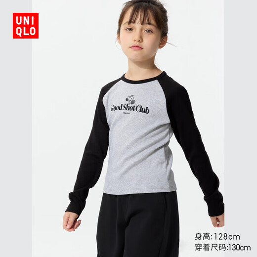 Uniqlo children's clothing girls UT PEANUTS long-sleeved T-shirt Snoopy top 25 autumn and winter new style 480883 09 black 160