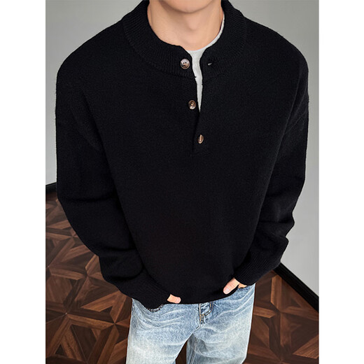 Katuchi American retro Henry collar sweater men's autumn and winter high-end loose inner bottoming sweater handsome top Khaki L