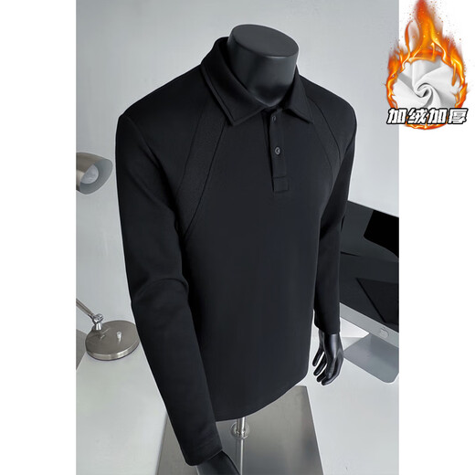 Pierre Cardin threaded splicing plus velvet Henry collar long-sleeved sweatshirt for men winter warm heavyweight polo shirt American style inner layering shirt white gray M