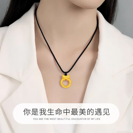 CHINA GOLD gold necklace for women, gold fugitive princess bow solid gold pendant, birthday and Christmas gift for girlfriend and wife, safe buckle pendant about 0.3g* with black rope, selected gift box