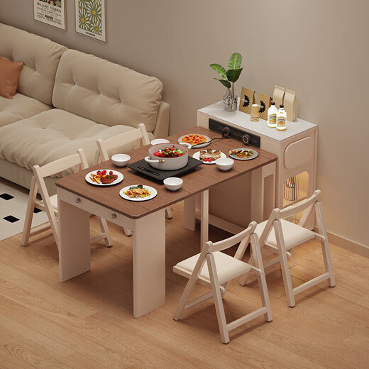 Isabel movable island integrated dining table small apartment home simple restaurant retractable storage with socket folding dining table one table and two chairs丨1.8cm thick solid wood countertop ENF pure grade solid wood-nearly 0 formaldehyde