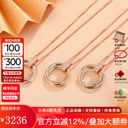 FR Retro Geometric Ring 18K Gold Color Gold Diamond Necklace Pendant Clavicle Chain Women's Simple Fashion Necklace 520 Gift 18K Gold