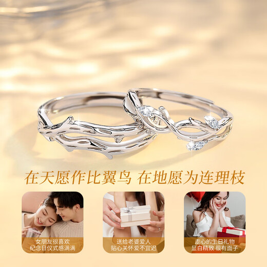 China Gold (CHINA GOLD) platinum ring with branches for couples to propose, express love on fingers, wedding anniversary gift for girlfriend and wife’s birthday, platinum ring with branches for couple-female