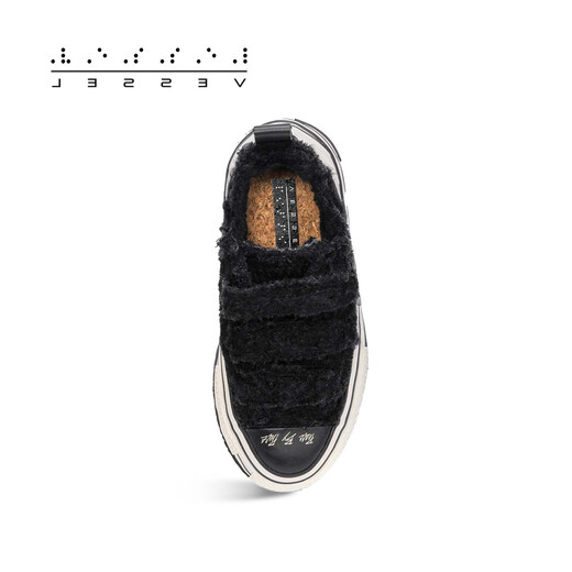 XVESSEL autumn and winter new plush warm Velcro furry three-color curly children's shoes children's canvas shoes black F24X63B 37