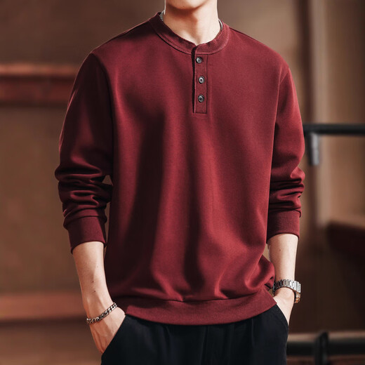 GOLDLION G+ Jinlilai broken code 2026 high-end Japanese retro heavyweight tough guy Henry collar sweatshirt men's loose autumn new style maroon 2XL suitable for 170-190Jin Jin equals 0.5 kg