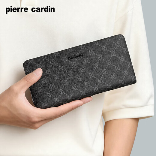 Pierre Cardin clutch bag men's long wallet genuine leather light luxury hand mobile phone bag business high-end wallet birthday gift practical PVC_first layer cowhide