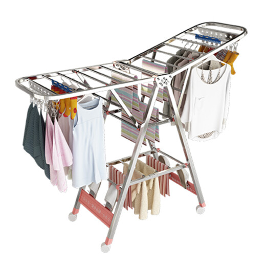 Floor-standing clothes drying rack wing-shaped thickened stainless steel clothes drying rack movable wing-shaped 201 floor-standing foldable indoor bedroom balcony installation-free 3041.5 meters classic model [stainless steel shaft]-medium