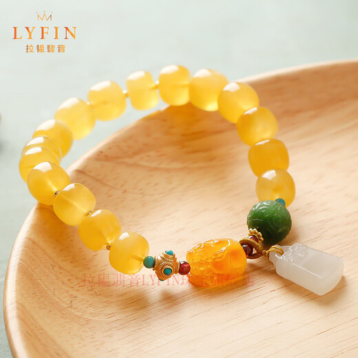 La Yun Feiyin gold twisted honey beeswax bracelet old-style beads women's amber chicken fat yellow bracelet gift with certificate 9*8mm (one item, one certificate)