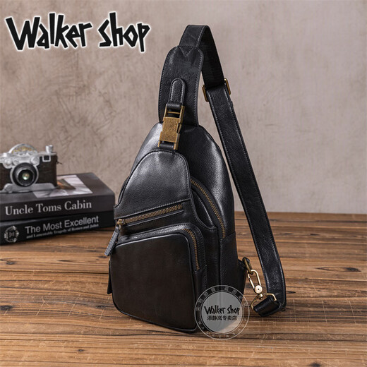 Walker Shop Brusttasche für Herren, erstklassiges Rindsleder, lässig und vielseitig, modische Herrentasche, trendige Umhängetasche für Geschäftsreisen, Schwarz 19 cm * 4 cm * 28,5 cm