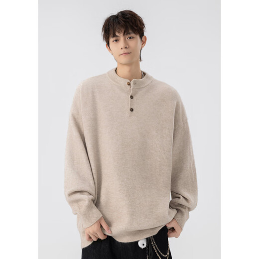 Zhiwei gray American Henry collar sweater for men autumn and winter 2025 new thickened warm sweater jacket with sweater inside light gray XL recommended 125-145Jin Jin equals 0.5 kg