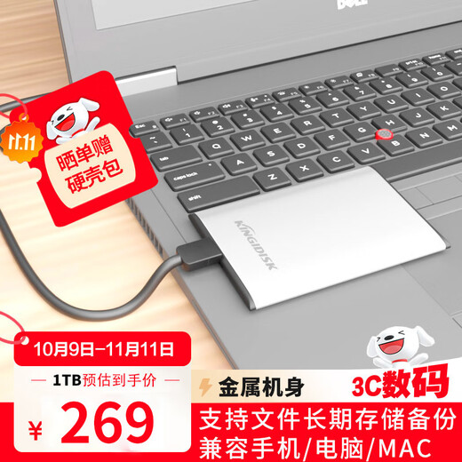 黑甲虫 (KINGIDISK) 1TB USB3.0 移动硬盘 SLIM系列 2.5英寸 珍珠银 9.5mm金属纤薄 抗震抗压 SLIM100