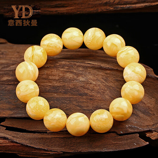 Italian white flower beeswax bracelet for men and women, high-end natural gift for husband, raw ore Russian beads bracelet, antique jewelry, 11MM women's model (with certificate) (the small beads are not obvious)