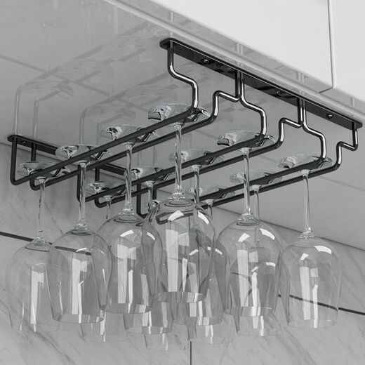 Jieyunmao simple red wine glass holder upside down household goblet holder hanging creative wine cabinet wine glass display rack hanging cup rack 6 slots long 66.5cm deep 22.5cm black