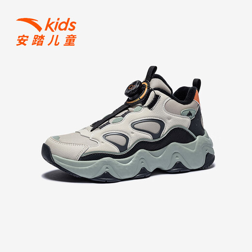 ANTA children's padded shoes new winter style for men, middle and large children, warm and comfortable, leather surface, wear-resistant, cushioning sports shoes, casual shoes, plain matte gray/chalk/smoke gray-2 38