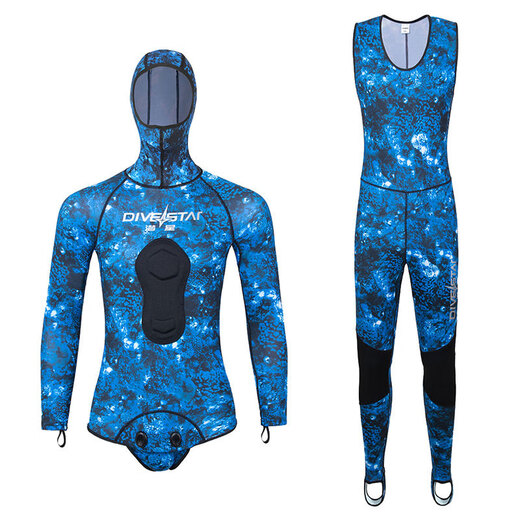 Diving Star 0.5mm Fishing and Hunting Wetsuit Men's Quick-drying Surfing Jellyfish Snorkeling Swimsuit Split Free Diving Wetsuit Set Blue Camouflage S