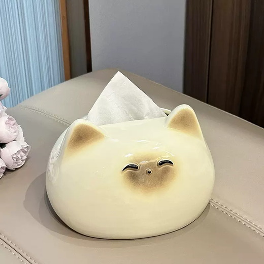 Yusenyi cream style creative high-end tissue box for home living room high-end light luxury toilet paper box desktop ceramic napkin Thai cat tissue box 4-piece set A