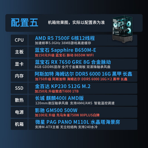 Sapphire Ryzen R5 5600X/7500F with RX9070 e-sports gaming computer host desktop full set DIY assembly machine configuration five 7500F+7650GRE