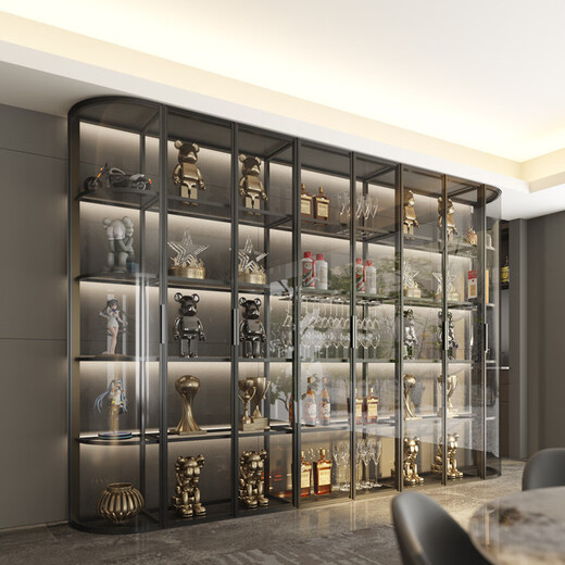 Yusenyi custom-made glass wine cabinet against the wall brushed gold display cabinet customized by American customers