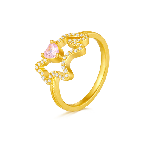 Mankalong gold ring dazzling little BMW pure gold ring Year of the Horse pink zirconium inlaid cute pure gold zodiac pony price 17# 4.93g