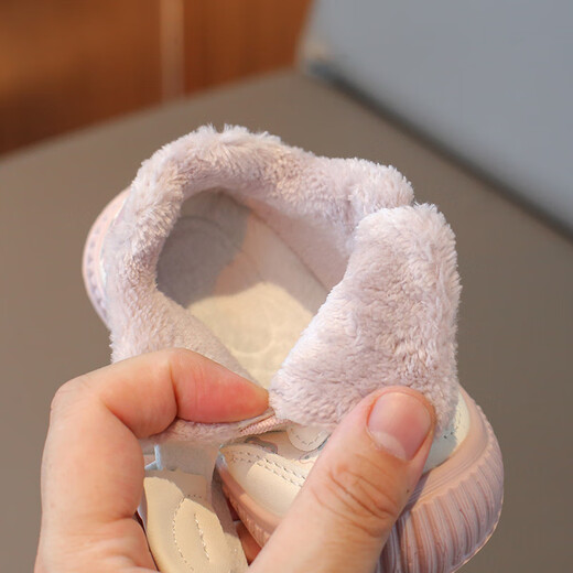 Terranis Yangma recommended baby toddler shoes for boys and girls in winter, velvet soft sole functional shoes, non-slip, flashing, thick and warm, pink 16_inner length 12cm