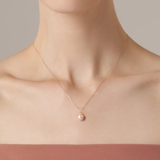 COF Jewelry 18K Gold Akoya Seawater Pearl Necklace Group-set Diamond Princess Diana Crown Pacifier Pendant Birthday Gift 8-8.5mm 18K Gold Pendant (Including 18K Gold Chain)