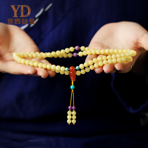 Italian white flower beeswax 108-piece bracelet for women, multi-circle beads bracelet, simple and light luxury gift, 5.5mm, 108 pieces (one item, one certificate)