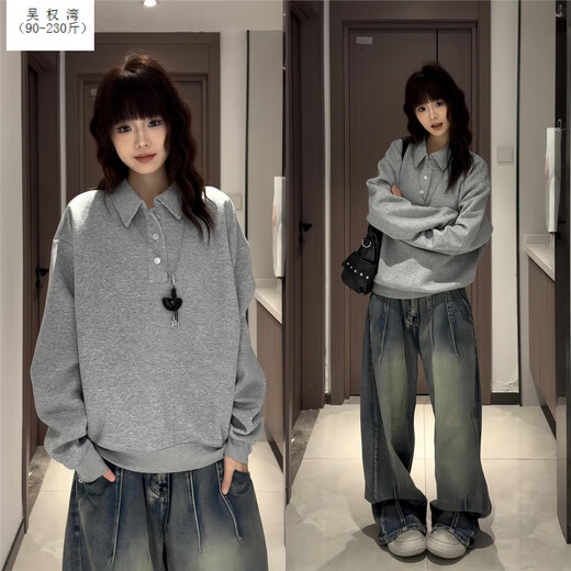 Wu Quanwan cleanfit black henley collar shoulder sweatshirt for men and women, long-sleeved polo shirt, American heavyweight inner layering shirt, black upgraded version black upgraded version M