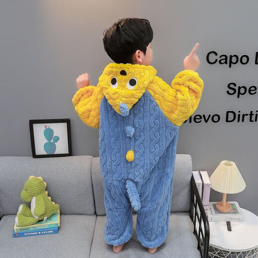 Children's flannel one-piece pajamas autumn and winter thickened boy's dinosaur romper baby coral velvet anti-kick sleeping bag to keep warm Green Dinosaur 80
