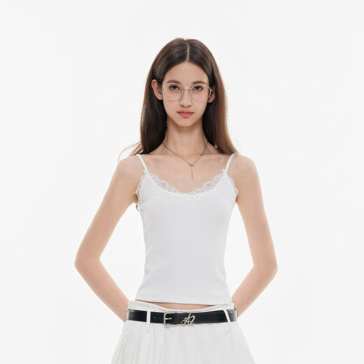 Azmi Simple Lace Camisole Women's Spring and Autumn New Slim Fit Bottoming Top Clothes White S