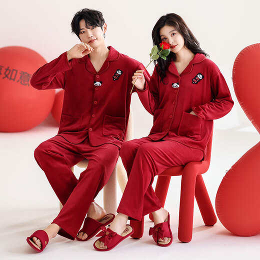 Yalu Couple Pajamas Red Suit Newlywed Men and Women Married in the Year of the Zodiac in Winter Island Velvet Plus Velvet Autumn and Winter Small People