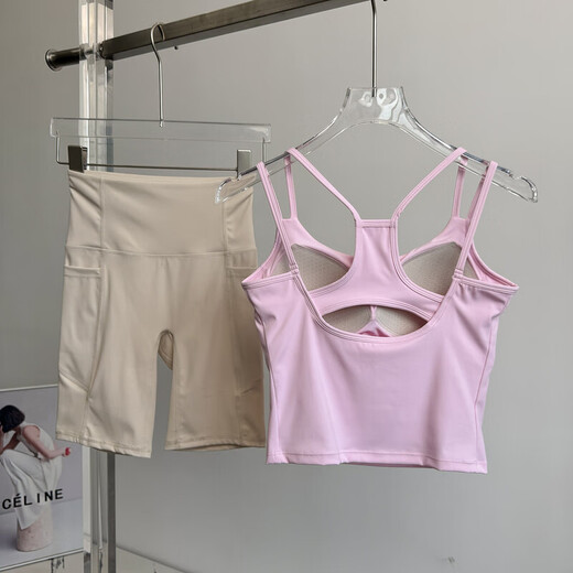 Yoga clothing set for women 2025 new summer Pilates training clothing quick-drying, dry and breathable, morning running exercise, ivory white + gray, shock-proof, hip lifting and abdominal tightening M (recommended 96-105 Jin Jin equals 0.5 kg)