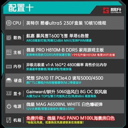 GAINWARD Intel i5 14490f/13400f/14600kf assembled computer RTX5060/5070 Delta game desktop e-sports live broadcast DIY complete machine editing host with ten 15th generation U5 230F boxed +5060