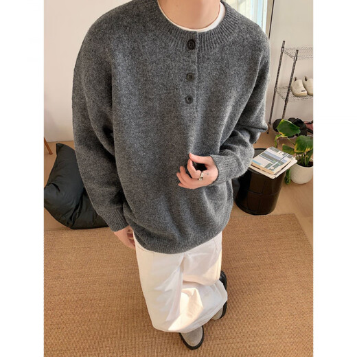 XUANSENTU neverneed American retro Henry collar sweater for men in winter, lazy style bottoming sweater with trendy floral gray upgraded version 95% of users choose L