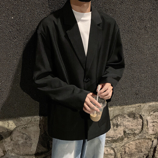 Dingfengbaoluo autumn solid color casual suit jacket men's high-end handsome suit fashion top EX03 black 3XL