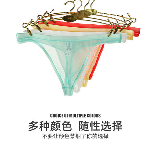 Qiaobolai Men's Mesh Transparent Underwear Nude Thong Sexy Pouch Breathable Summer Trendy Men's Youth Pants 3 Pack White + Black + Skin Color M