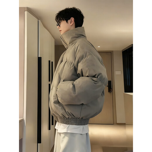 Cantu American short down cotton coat men's winter stand-up collar tie-dyed cotton coat cleanfit advanced bread coat cotton coat camel XL