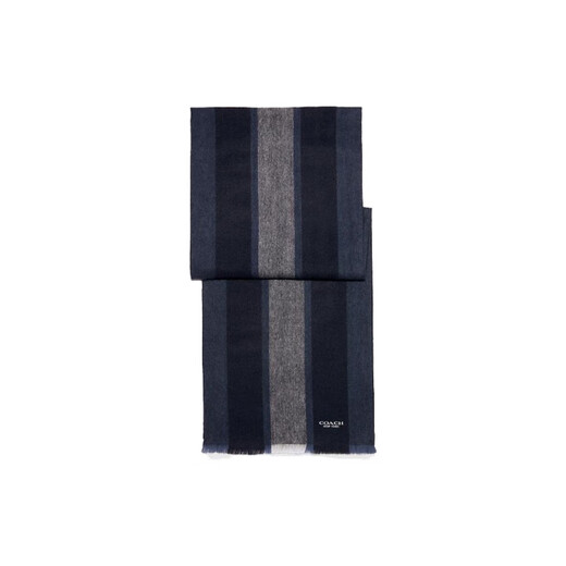 COACH Striped Scarf Unisex Couple Style Blue Black Gray Blue Black Gray Default Packaging