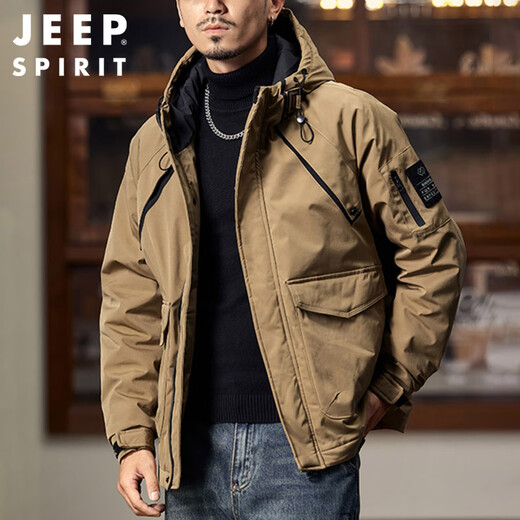 JEEP SPIRIT Jeep workwear retro cotton jacket men's winter hooded assault jacket cotton coat thick top black XL