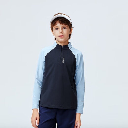 ASICS children's 2026 new half turtleneck logo long-sleeved contrast color quick-drying T-shirt is comfortable and versatile 331261002408